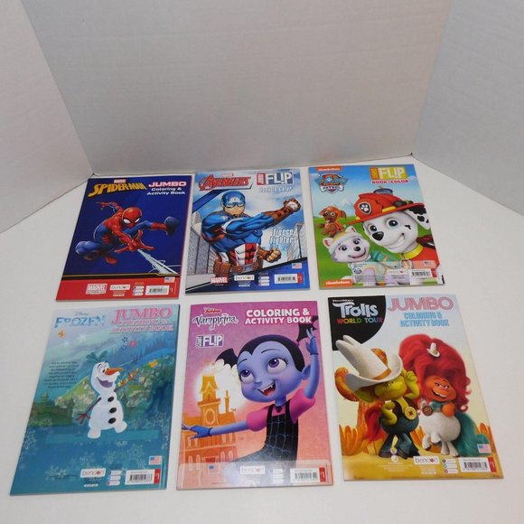 6 Coloring & Activity Books, Spider-Man Avengers Trolls Frozen Paw Patrol Minnie - Picture 2 of 5